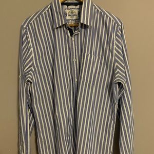 Express White and Blue striped long sleeved shirt